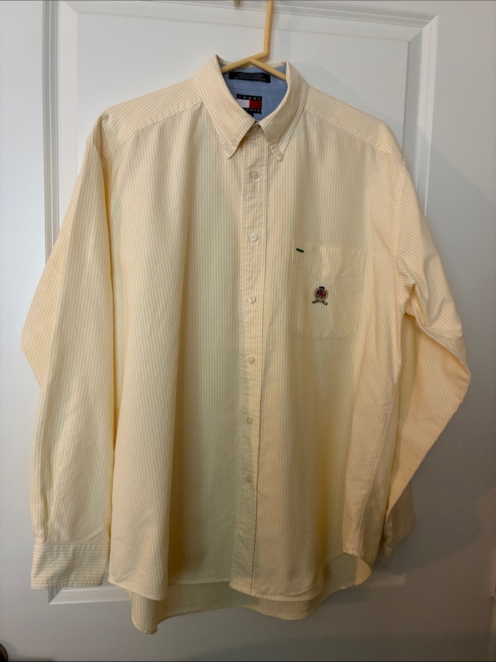 Tommy Hilfiger Pale Yellow Striped Button-Down Dress Shirt